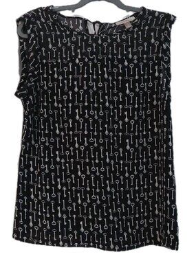 Roz & Ali Womens Shirt Size Medium Sleeveless Black White Key Pattern READ